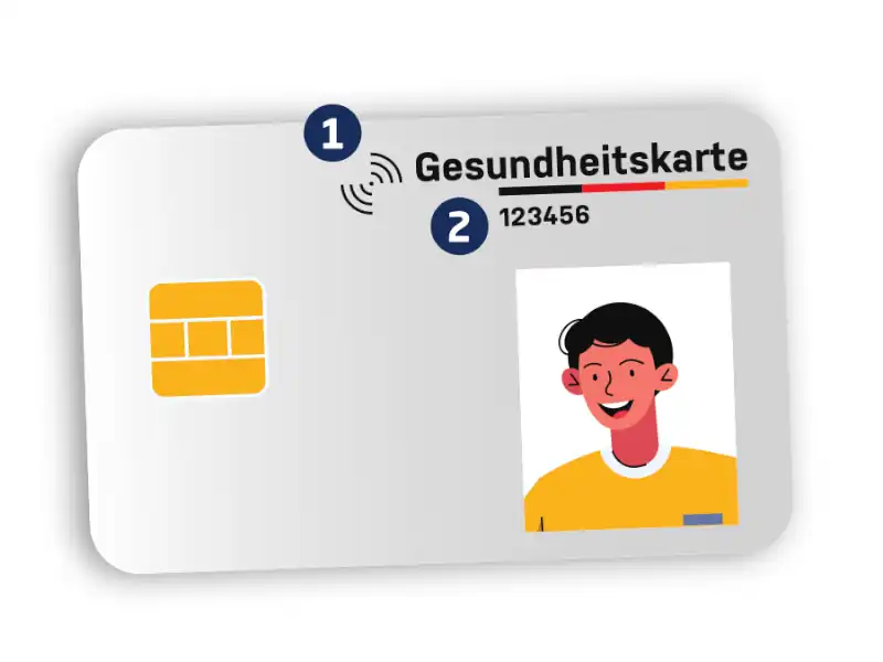 Gesundheitskarte mit Kontaktlos-Symbol und Kartennummer
